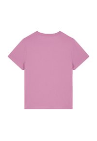Kurzärmeliges T-Shirt aus weichem rosa Stoff, mit rundem Halsausschnitt und einem schlichten, unauffälligen Design ohne Grafiken oder Muster.