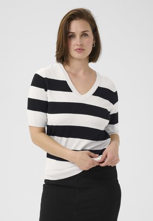 LIZZA STRIPED V-NECK - T-shirts print - turtledove black boldstripe