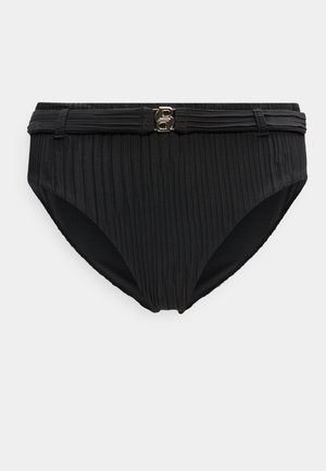 Μαύρο ψηλόμεσο μπικίνι με ριμπ ύφανση, συνοδευόμενο από ζώνη με χρυσαφένια αγκράφα στο κέντρο μπροστά.