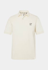 Creme polo t-shirt lavet af bomuld, med klassisk krave, korte ærmer, to-knap lukning og et lille mørkt logo på brystet.