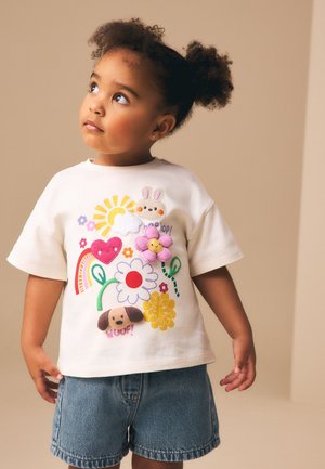 Next, REGULAR FIT - SHORT SLEEVE - Nyomott mintás póló - ecru white padded bunny