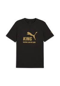 Sort T-shirt med guld "KING" tekst og logoen "RACING CLUB DE LENS", samt Puma-logoen med en springende kat.