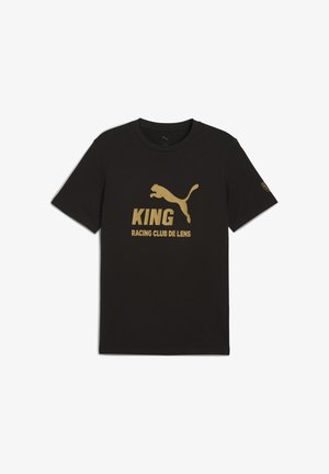 Black T-shirt featuring a gold "KING" text and "RACING CLUB DE LENS" logo, along with the Puma logo of a leaping cat.