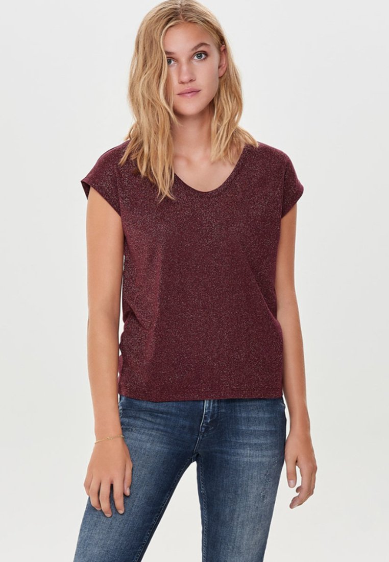 ONLY ONLSILVERY V NECK NOOS - T-shirts basic - chocolate truffle
