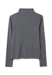 Chandail à col roulé gris à manches longues avec une coupe ajustée, présenté à plat sur un fond blanc montrant la vue arrière.