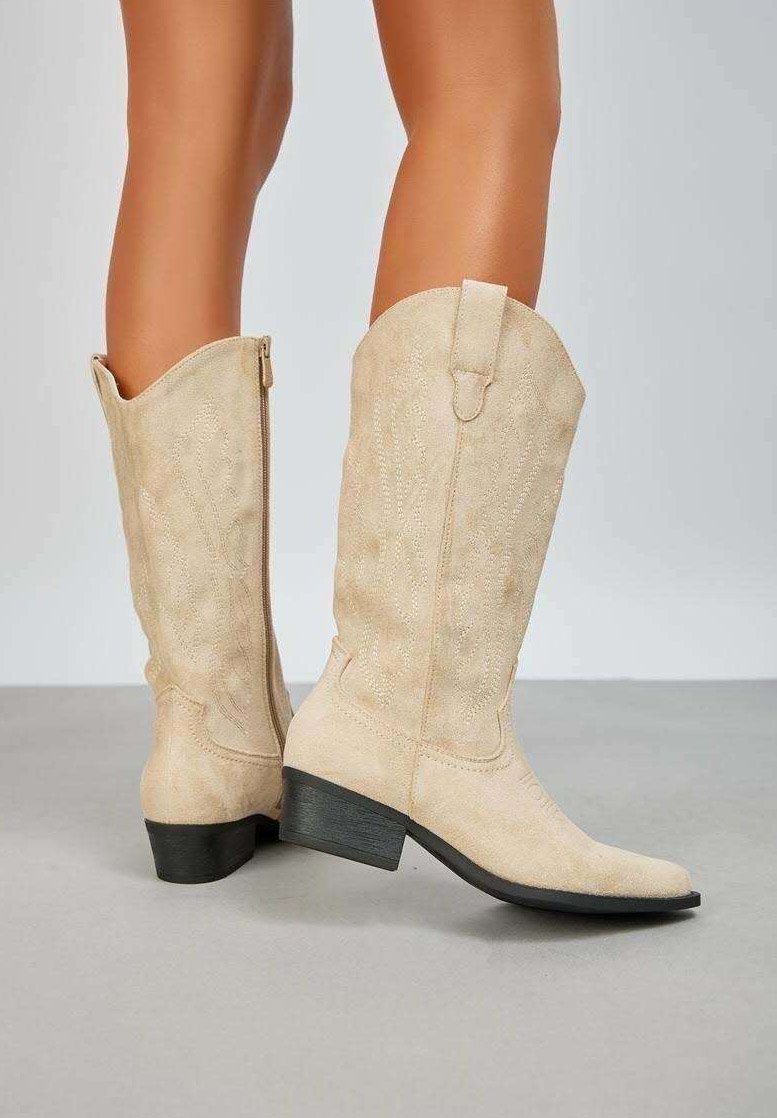 Super Mode Bottes de cowboy motard beige