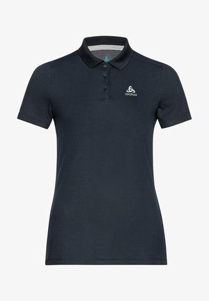 Navyblauwe poloshirt met korte mouwen, een knoopsluiting met drie knopen en een gestructureerde stof. Heeft een licht logo op de linkerborst.