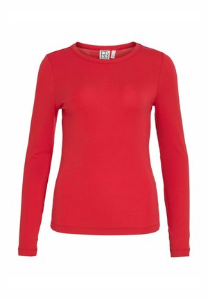 Rød genser med lange ermer laget av glatt stoff med rund hals. Fitted design med lange ermer og rett nederkant.