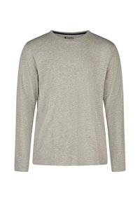 Lichtgrijs shirt met lange mouwen in een zachte, gestructureerde stof. Heeft een ronde halslijn en een ontspannen pasvorm. Zonder zichtbare patronen of versiersels.