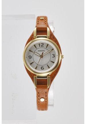 Fossil Carlie Mini horloge voor dames, Quartz uurwerk met roestvrij stalen of leren band, Bruin