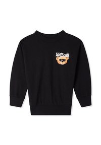 Felpa nera con scollatura rotonda e maniche lunghe. Presenta una grafica di un orso con occhiali da sole e la parola "FANTASTICO" sopra.