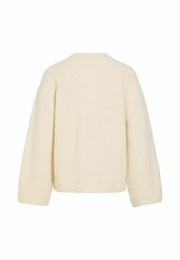 Pull en maille couleur ivoire avec manches longues et larges, poignets et ourlet côtelés, vu de dos sur fond blanc.