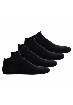 Schwarze Knöchelsocken im Viererpack, hergestellt aus einem weichen Material mit einer glatten Textur, ausgestattet mit einem gerippten Bündchen und dezentem Logo-Detail.