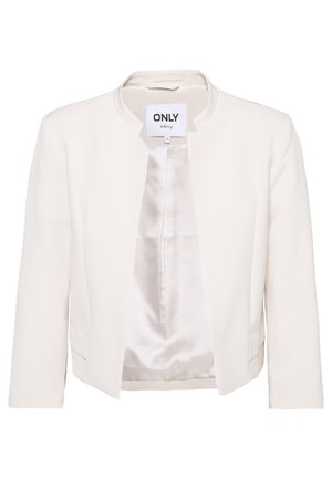 White cropped women's blazer with no collar, long sleeves, and smooth inner lining, labeled "ONLY tailoring" size 34.
