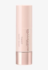 Collistar Glowy Blush en format stick rétractable. Boîtier lisse rose pâle avec finition brillante et base en métal doré. Marquage clair sur le côté.