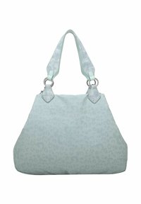 Grand sac à main vert menthe avec un motif léopard subtil, doté de quincaillerie argentée ronde et de poignées texturées.