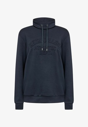 Felpa blu navy con collo alto, coulisse e dettaglio in rilievo "RETROCOLLEGE ATHLETIC DEPT." sulla parte anteriore. Tessuto morbido.