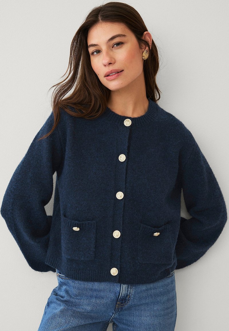 Ellos Collection MIT LANGEN PUFFÄRMELN - Strickjacke - marine