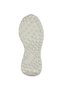 Sole of a shoe, made of flexible rubber. Features a textured surface with circular and oval patterns for grip, in light beige color.