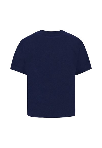 T-shirt in cotone blu navy con scollo rotondo e maniche corte. Design semplice, senza grafiche o motivi, vestibilità standard.