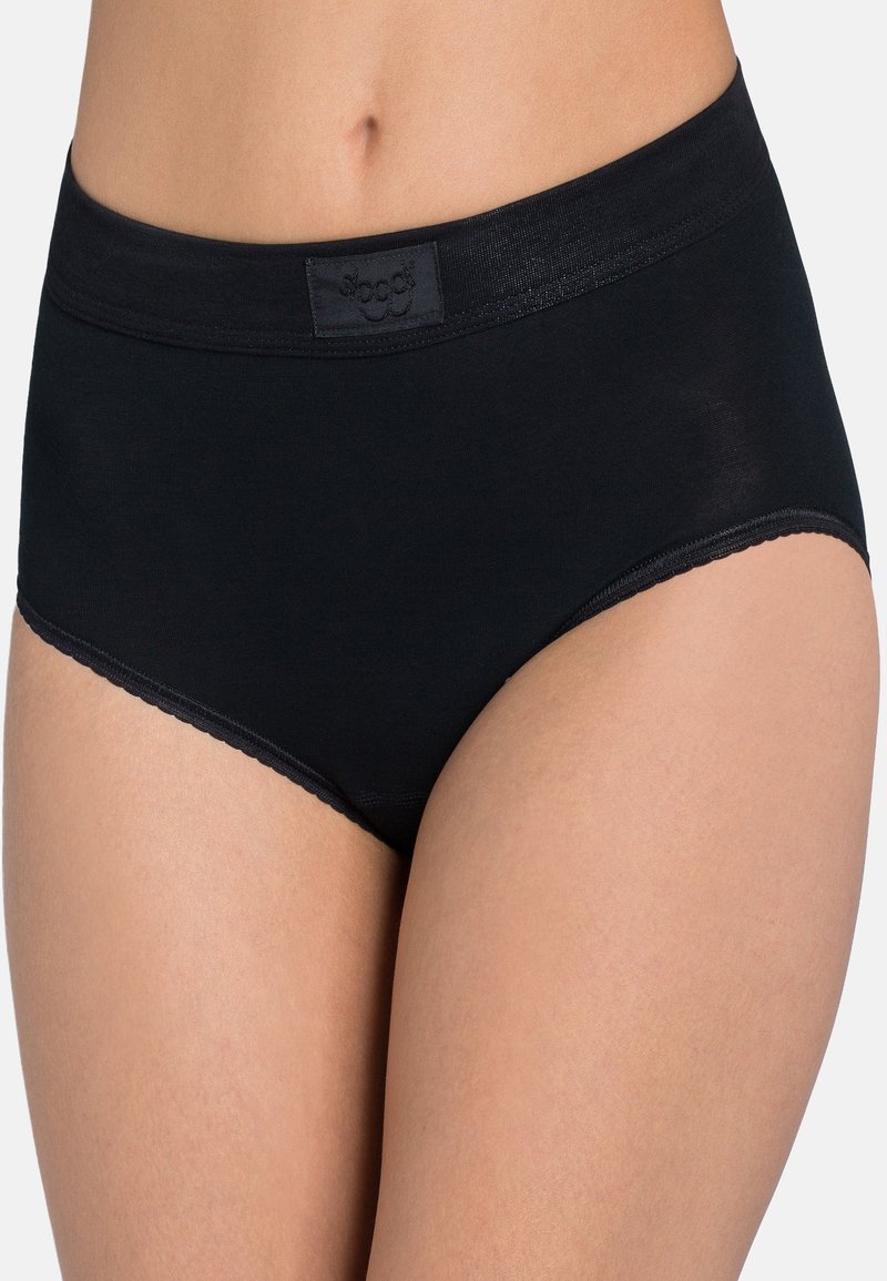 Shorties en coton noir avec une taille lisse et des ouvertures de jambes en forme de vagues, comportant une étiquette logo à l'avant. Tissu doux et extensible.