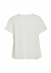 Top bianco a maniche corte. Tessuto morbido e leggero con vestibilità comoda. Presenta un dettaglio arricciato sul retro. Girocollo.