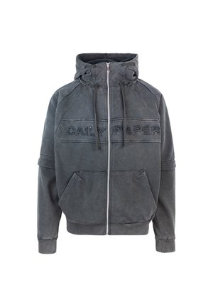 Kapuzensweatshirt in Dunkelgrau, mit Reißverschluss vorne, Kängurutaschen und geprägtem "DAILY PAPER"-Logo auf der Brust. Weicher Griff.