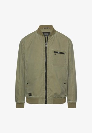 Olijfgroene herenbomberjas met geribde manchetten en kraag, een ritssluiting aan de voorkant en een met ritssluiting afgesloten borstzak van Camel Active.