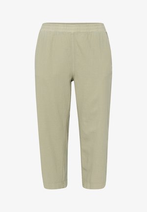 Lichtgroene, lichtgewicht, cropped broek met een elastische tailleband, rechte pijpen en eenvoudige stikdetails. Zachte textuur.