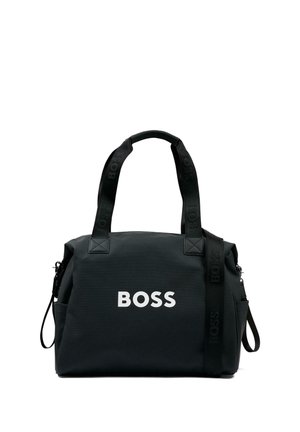 Borsa tote nera BOSS con doppi manici e tracolla regolabile, con logo del marchio bianco centrato sul davanti.
