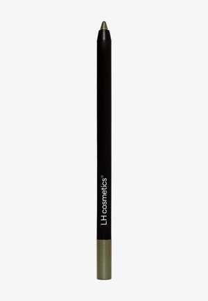 Czarny ołówek z metalicznie zielonym końcem, charakteryzujący się gładką konstrukcją korpusu oraz białym nadrukiem, który brzmi "LH cosmetics."
