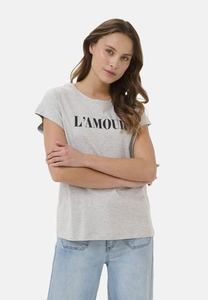 Kaffe KABINE  - Print T-shirt - grey mel. w. black deep print