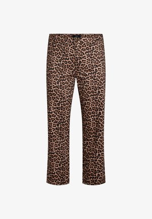Leopard print trousers in beige with black spots. Classic fit with a straight leg design and button closure. Cotton-blend fabric.