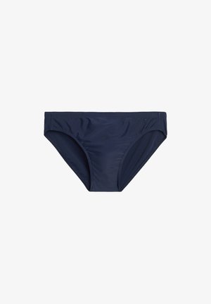 Marineblauwe zwem bikini onderkant gemaakt van glad, rekbaar stof. Beschikt over een middellange taille en zachte elastische naden voor comfort.