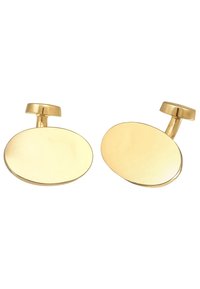 Goldfarbene Manschettenknöpfe in ovaler Form mit einer glatten, polierten Oberfläche und einem abgerundeten Pfosten-Design für sicheren Halt.