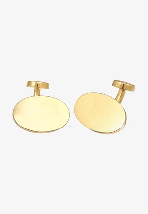 Goldfarbene Manschettenknöpfe in ovaler Form mit einer glatten, polierten Oberfläche und einem abgerundeten Pfosten-Design für sicheren Halt.