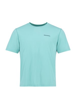 Lyhythihainen, kevyt t-paita vaaleansinisen vihreänä, jossa on pyöreä kaula-aukko ja pieni "ROSSIGNOL"-logo tummanharmaana vasemmassa rinnassa.