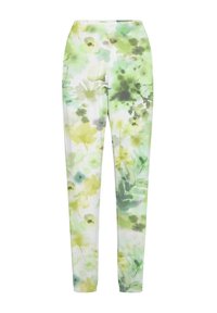Blommönstrade leggings i nyanser av grönt och vitt, med en figurnära design och elastisk midja. Tillverkade av stretchigt material.
