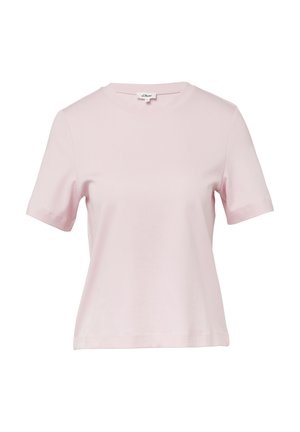 Pink cotton t-shirt with a round neckline, short sleeves, and smooth texture. Features a simple design with no visible patterns.