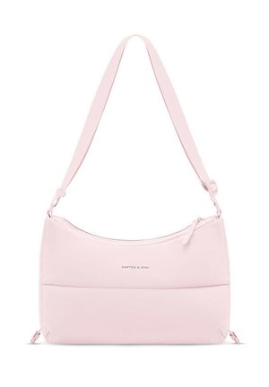 Hellrosa Schultertasche mit verstellbarem Riemen, Reißverschlussverschluss und "Kapten & Son"-Logo in der vorderen Mitte.