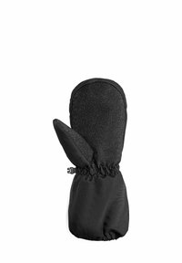 Schwarze Fäustlinge mit einer weichen, strukturierten Fleece-Oberfläche und einem elastischen Bündchen für sicheren Halt. Mit einem Daumenfach und strapazierfähigem Außenmaterial.