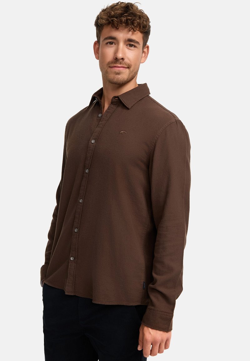 DESIGN - Chemise texturée boutonnée à manches courtes - Marron