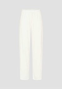 Weiße, lässige Hosen aus leichtem Stoff mit elastischem Bund und geraden Beinen, mit glatter Textur und ohne Muster.