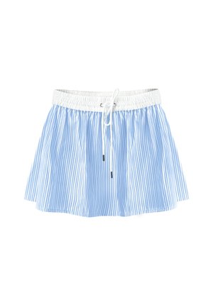 Blauw-witte gestreepte rok met een smocktaille, voorzien van een trekkoordsluiting en een uitlopende vorm voor een comfortabele pasvorm en beweging.