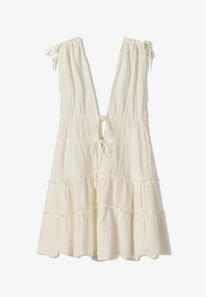 Bershka RUFFLED WITH GATHERED DETAIL - Jurk - white
