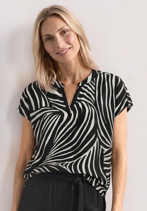 Street One, BLOUSENSHIRT WITH SPLIT NECK AND LEO-MUSTER - Blouse - black