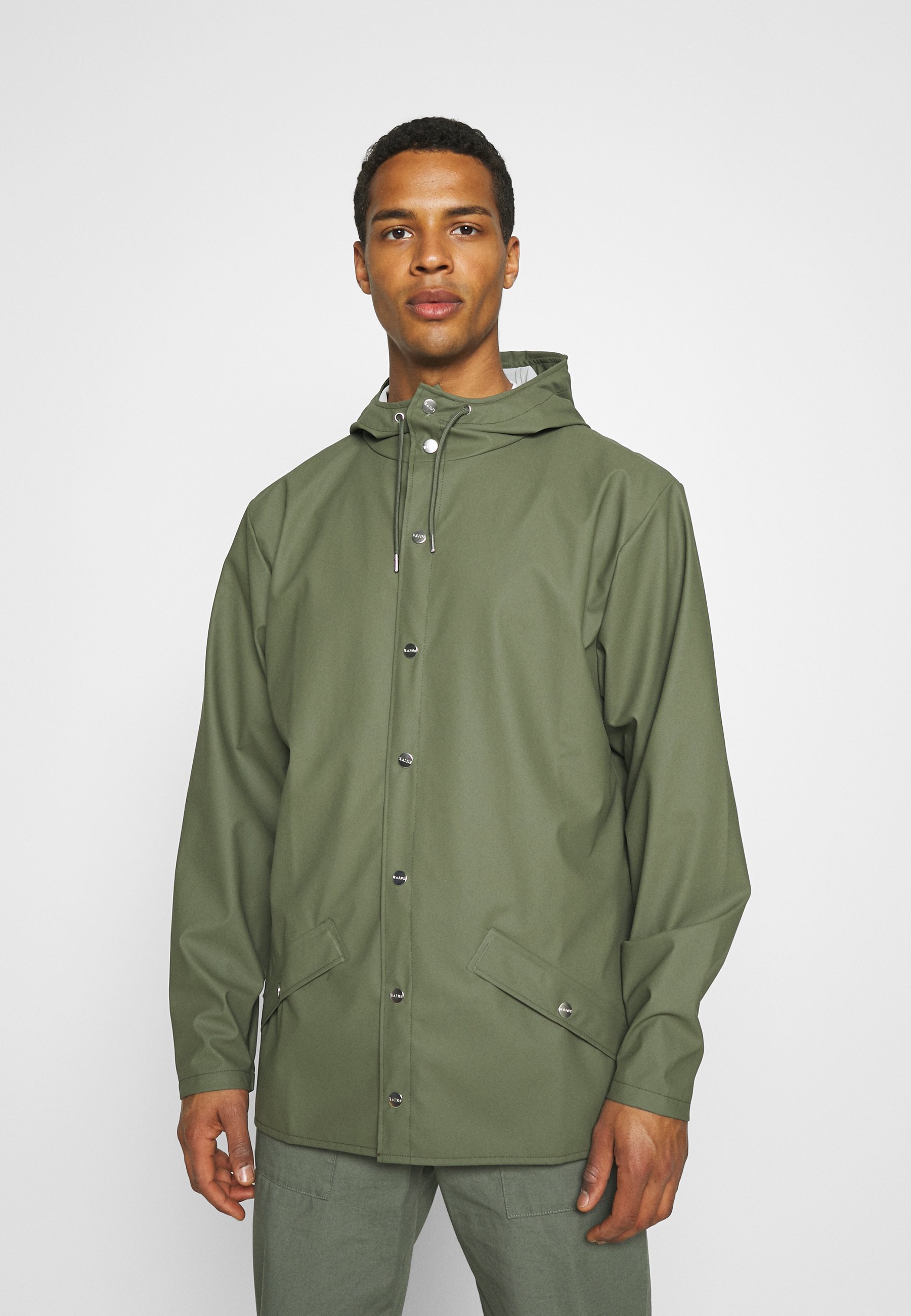 Rains Jacket Unisex Regenjacke Wasserabweisende Jacke Olive Oliv Meliert Zalando De 