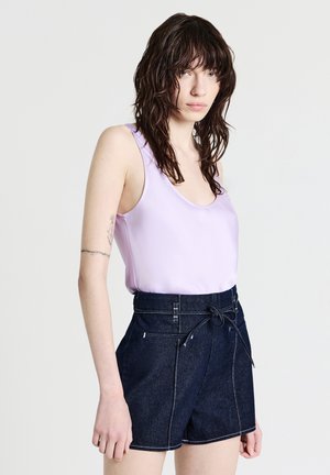 CUCITURE A CONTRASTO - Denim skirt - blu denim scuro