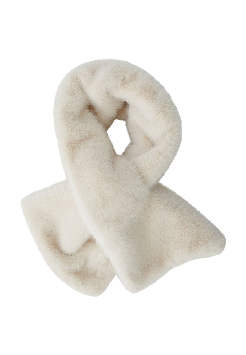 Sjaal van nepbont in crème, met een zachte, pluizige textuur. Ontworpen in een lusvorm, met gladde randen en zonder opvallende patronen.