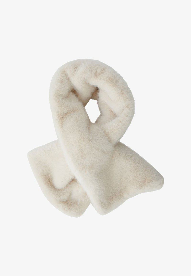 Sjaal van nepbont in crème, met een zachte, pluizige textuur. Ontworpen in een lusvorm, met gladde randen en zonder opvallende patronen.